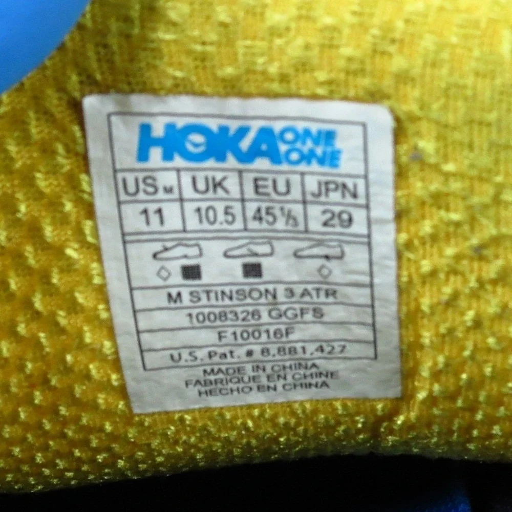 Hoka One One Stinson 3 ATR Mens Trail Running Shoes Size 11 Trail Grey Yellow